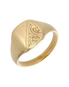 Pre-Owned 9ct Yellow Gold Part Patterned Signet Ring