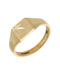 Pre-Owned 9ct Yellow Gold Star Engraved Square Signet Ring
