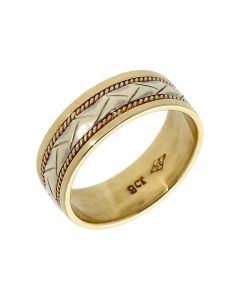 Pre-Owned 9ct Yellow & White Gold 6mm Patterned Wedding Ring
