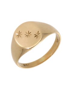 Pre-Owned 9ct Yellow Gold Star Trilogy Engraved Signet Ring