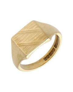 Pre-Owned 9ct Yellow Gold Patterned Square Signet Ring