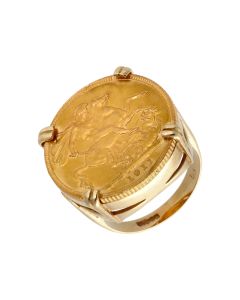Pre-Owned 1911 Full Sovereign Coin On 9ct Gold Ring Mount