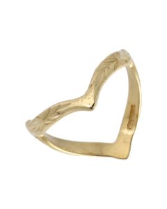 Pre-Owned 9ct Yellow Gold Patterned Full Double Wishbone Ring
