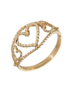 Pre-Owned 9ct Yellow Gold Rope Twist Hearts Dress Ring