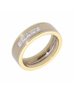 Pre-Owned 18ct Yellow & White Gold Diamond Set Wedding Band Ring