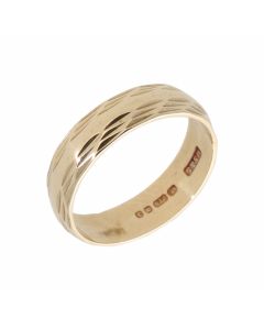 Pre-Owned 9ct Yellow Gold 5mm Patterned Wedding Band Ring