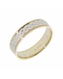 Pre-Owned 9ct Yellow & White Gold 5mm Patterned Wedding Ring