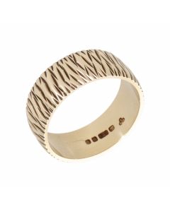 Pre-Owned 9ct Yellow Gold 8mm Barked Wedding Band Ring