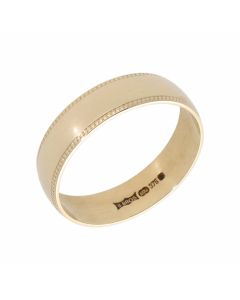 Pre-Owned 9ct Yellow Gold 5mm Beaded Edge Wedding Band Ring