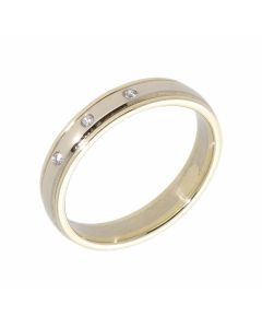 Pre-Owned 9ct Yellow & White Gold Diamond Set 4mm Wedding Ring