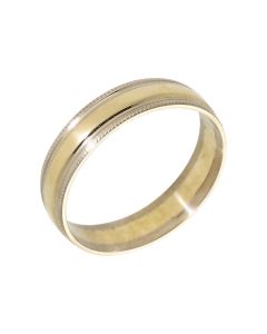 Pre-Owned 9ct Yellow & White Gold Beaded Edge Wedding Band Ring