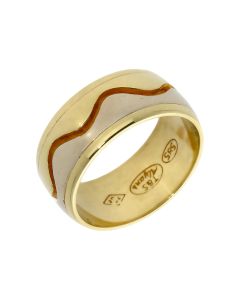 Pre-Owned 14ct Yellow & White Gold 8mm Wave Band Ring