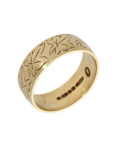 Pre-Owned 9ct Yellow Gold 6mm Leaf Patterned Wedding Band Ring