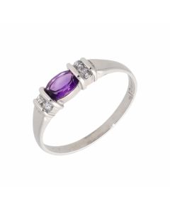 Pre-Owned 9ct White Gold Amethyst & Cubic Zirconia Dress Ring