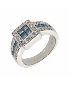 Pre-Owned 18ct White Gold Blue & White Diamond Dress Ring