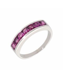 Pre-Owned 9ct White Gold Pink Gemstone Set Half Eternity Ring