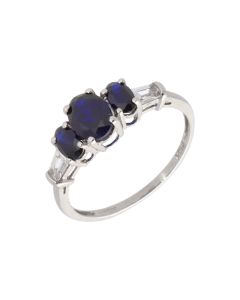 Pre-Owned 9ct White Gold Synthetic Sapphire Trilogy Dress Ring