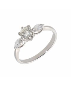 Pre-Owned White Gold Mixed Cut Diamond Trilogy Ring