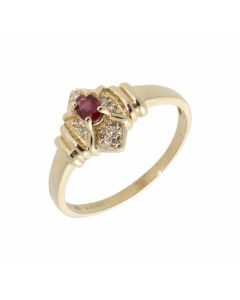 Pre-Owned 9ct Yellow Gold Red Spinel & Diamond Dress Ring