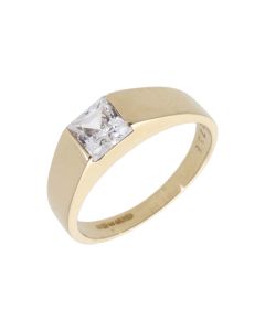 Pre-Owned 9ct Gold Cubic Zirconia Signet Solitaire Band Ring
