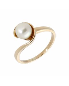 Pre-Owned 9ct Yellow Gold Pearl Solitaire Twist Ring