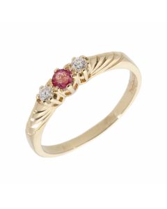 Pre-Owned 9ct Yellow Gold Pink Topaz & Diamond Trilogy Ring