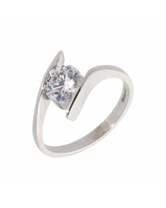 Pre-Owned 9ct White Gold Cubic Zirconia Solitaire Twist Ring