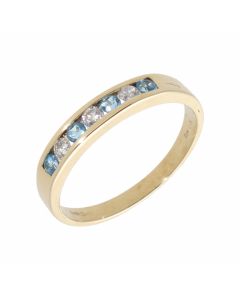 Pre-Owned 9ct Gold Blue Topaz & Diamond Half Eternity Ring