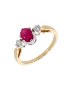 Pre-Owned 18ct Yellow Gold Ruby & Diamond Trilogy Ring