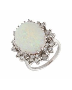 Pre-Owned 18ct White Gold Opal & Diamond Cluster Ring