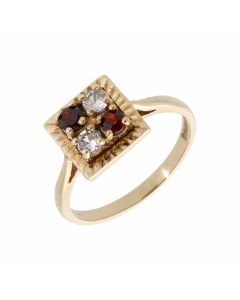 Pre-Owned 9ct Gold Garnet & Cubic Zirconia Square Cluster Ring