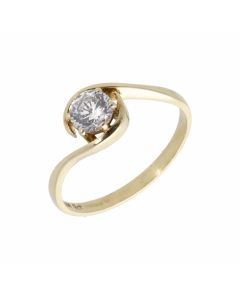 Pre-Owned 9ct Yellow Gold Cubic Zirconia Solitaire Twist Ring