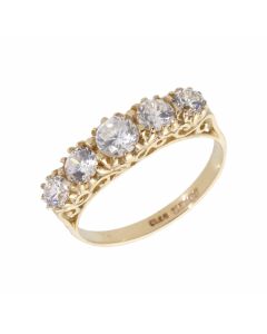 Pre-Owned 9ct Gold Vintage Style Cubic Zirconia 5 Stone Ring