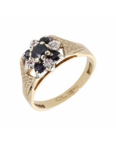 Pre-Owned 9ct Yellow Gold Sapphire & Diamond Cluster Ring