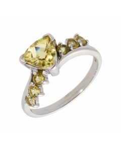 Pre-Owned 9ct White Gold Yellow Gemstone Set Dress Ring