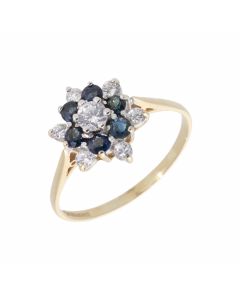 Pre-Owned 9ct Gold Blue Topaz & Cubic Zirconia Cluster Ring