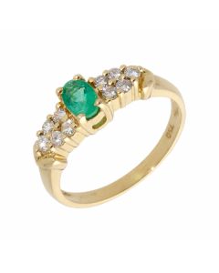 Pre-Owned 18ct Yellow Gold Emerald & Diamond Dress Ring