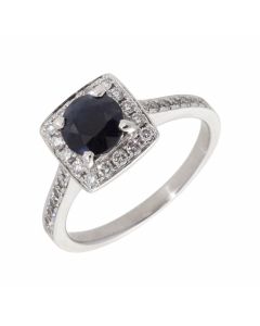 Pre-Owned 18ct White Gold Sapphire & Diamond Halo Ring