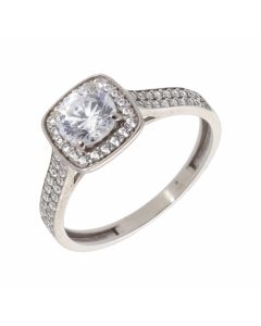 Pre-Owned 9ct White Gold Cubic Zirconia Halo & Shoulders Ring