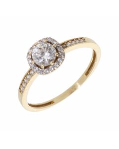 Pre-Owned 9ct Yellow Gold Cubic Zirconia Halo & Shoulder Ring