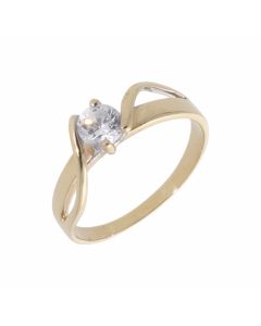 Pre-Owned 9ct Yellow Gold Cubic Zirconia Solitaire Wave Ring