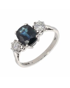 Pre-Owned 18ct White Gold Sapphire & Diamond Trilogy Ring