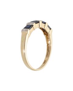 Pre-Owned 9ct Gold Sapphire & Diamond Half Eternity Band Ring