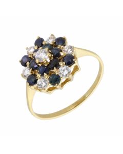 Pre-Owned 14ct Gold Sapphire & Cubic Zirconia Cluster Ring