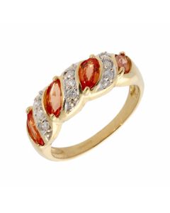 Pre-Owned 18ct Gold Padparadscha & Diamond Wave Dress Ring