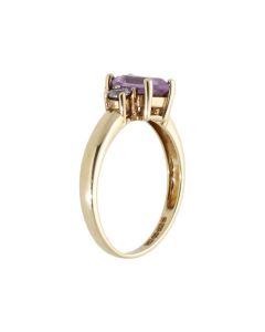 Pre-Owned 9ct Yellow Gold Amethyst & Cubic Zirconia Trilogy Ring