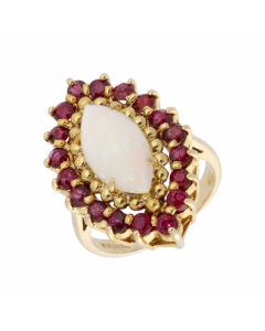 Pre-Owned 9ct Yellow Gold Opal & Ruby Cluster Ring