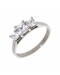 Pre-Owned 9ct White Gold Square Cubic Zirconia Trilogy Ring