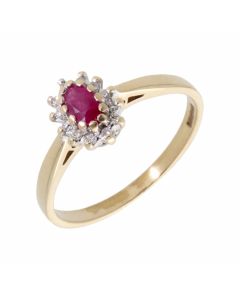 Pre-Owned 9ct Yellow Gold Ruby & Diamond Cluster Ring