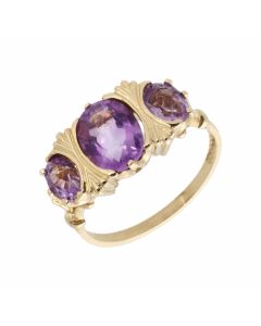 Pre-Owned 9ct Yellow Gold Amethyst Trilogy Ring